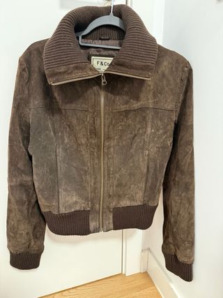 Chaqueta de cuero F&Co marrón mujer