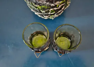 Set bottiglia e 2 bicchieri decorati