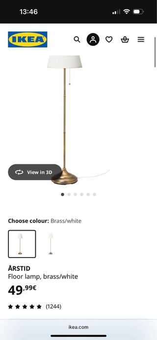 Lámpara de pie IKEA ÅRSTID dorada