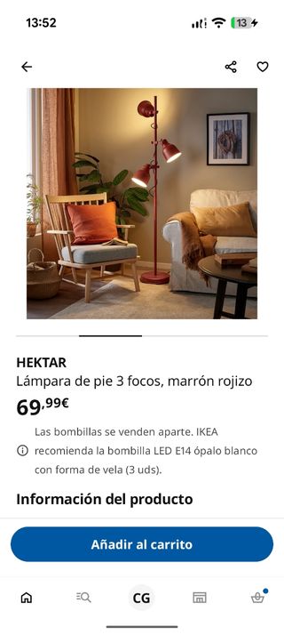 Lámpara de pie beige Ikea HEKTAR