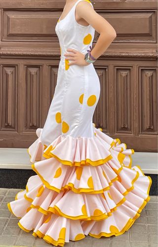 Traje Flamenca Lunares Blanco y Rosa T.34/36