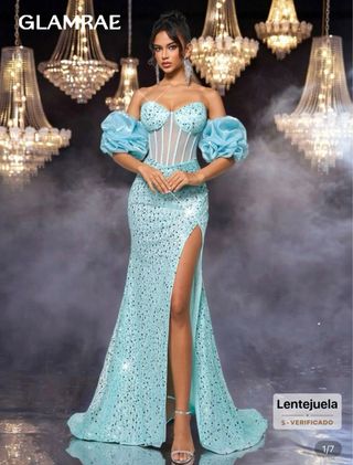 Vestido largo lentejuelas azul y plata