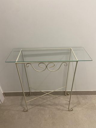 Mesa auxiliar hierro y cristal beige