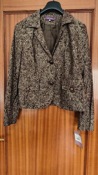Chaqueta corta Estampado Paisley Marrón T44 Nueva