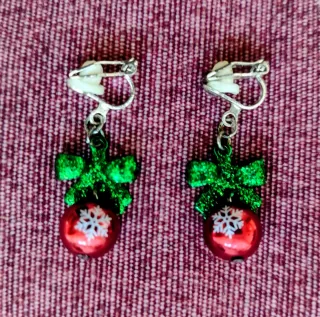 Aretes Navideños Bola Copo Nieve y lazo