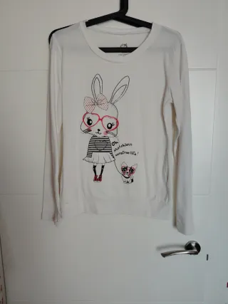 Camiseta manga larga con estampado de conejo