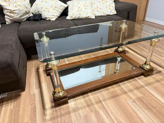 Mesa de centro cristal y madera