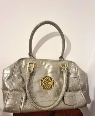 Bolso Loewe Piel Cocodrilo Dorado Plateado