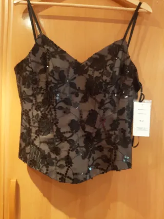 Top lentejuelas negro mujer.