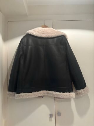 Chaqueta Biker Piel Vuelta Mango Negra