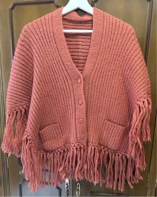 Chal artesanal vintage tejido con flecos