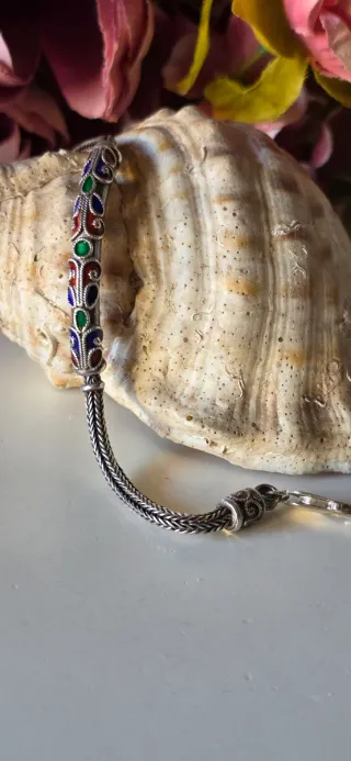 Pulsera Plata Vintage Cola Ratón Multicolor