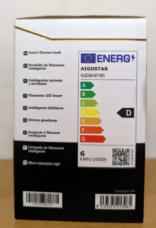 Lampadina Smart Aigostar Filament G80 E27 6W