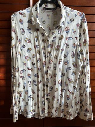 Camisa Zara Estampado Búhos Talla M