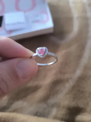 Anillo Pandora Corazón Rosa y Plata Nuevo