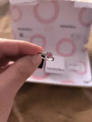 Anillo Pandora Corazón Rosa y Plata Nuevo