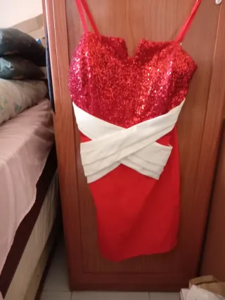Vestido fiesta lentejuelas rojo y blanco Talla S