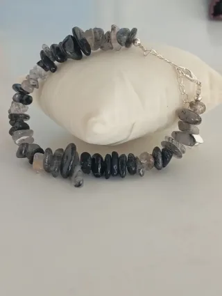 Pulsera Cuarzo con Tourmalina chips Ajustable