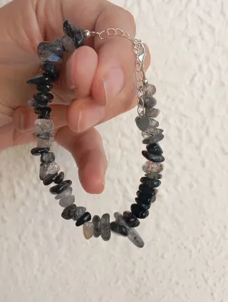 Pulsera Cuarzo con Tourmalina chips Ajustable