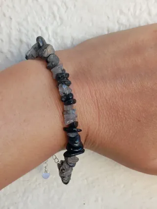 Pulsera Cuarzo con Tourmalina chips Ajustable