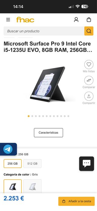 Microsoft Surface Pro 9 Gris 256GB