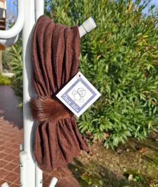 Scaldacollo in lana marrone con pelliccia