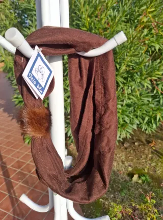 Scaldacollo in lana marrone con pelliccia