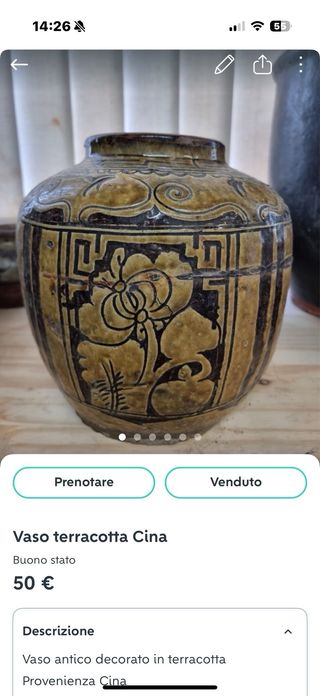 Vaso Antico Cinese Beige/Marrone