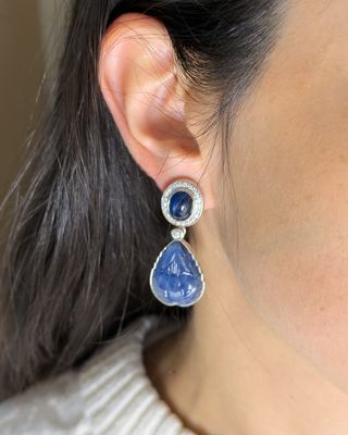 Pendientes Zafiro y Diamantes Oro Blanco 18k