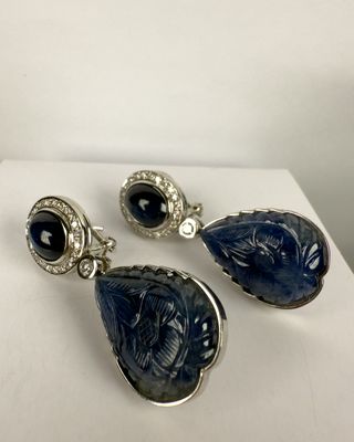 Pendientes Zafiro y Diamantes Oro Blanco 18k