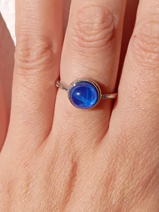 Anillo Zafiro reactivo a UV Alpaca bañanada plata