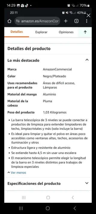 Palo telescópico de aluminio