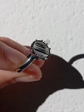 Anillo Cuarzo Rutilado Tourmalina alpaca plata 925