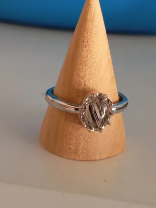 Anillo Cuarzo Rutilado Tourmalina alpaca plata 925