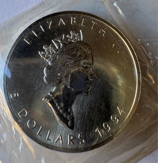 5 Dollari Canadesi Oncia Argento Puro 1994