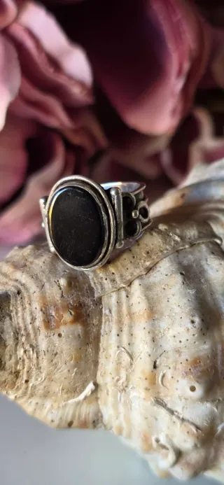 Anillo Sello Plata y Onix Antiguo