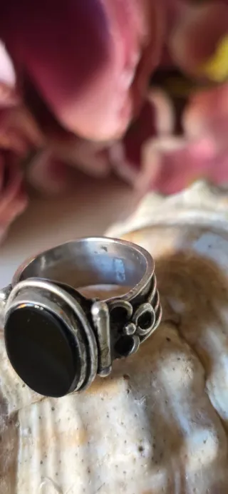 Anillo Sello Plata y Onix Antiguo