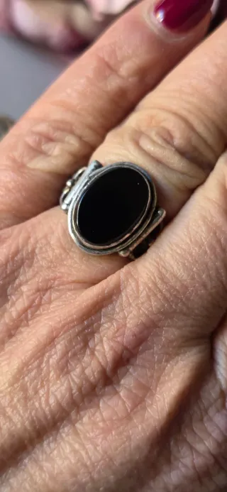 Anillo Sello Plata y Onix Antiguo