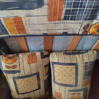 Sofá Cama Tela Beige y Azul