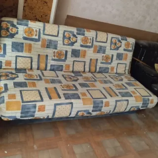 Sofá Cama Tela Beige y Azul