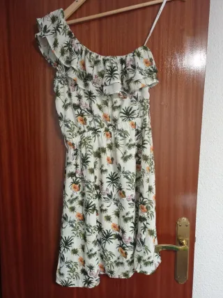 Vestido blanco estampado palmeras talla 38