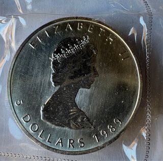5 Dollari Canadesi Oncia Argento Puro 1989
