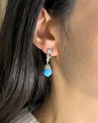 Pendientes Oro Blanco 18k Diamantes y Turquesa