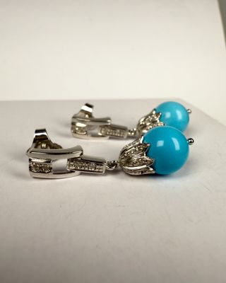 Pendientes Oro Blanco 18k Diamantes y Turquesa