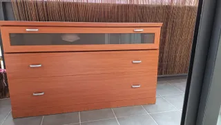 Mobile TV/Ufficio in legno, colore ciliegio e vetro