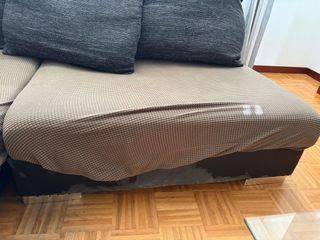 Sofá chaiselongue tela marrón y gris