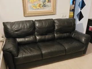 Sofá de piel negro 2,10m