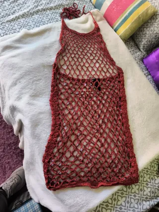 Vestido de malla color teja