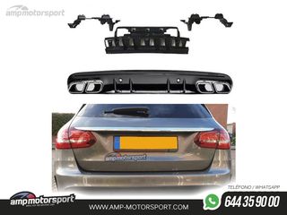 DIFUSOR TRASERO CON COLAS CROMADAS PARA MERCEDES CLASE C KOMBI/SEDAN W205 NEGRO BRILLO