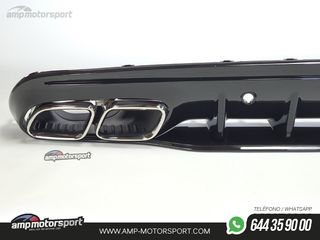 DIFUSOR TRASERO CON COLAS CROMADAS PARA MERCEDES CLASE C KOMBI/SEDAN W205 NEGRO BRILLO